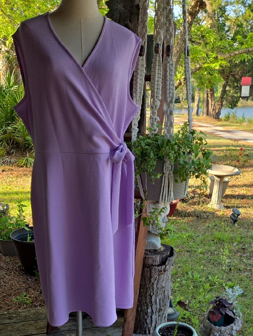 purple faux wrap dress Karen Kane Women's 3/4 Sleeve Cascade Wrap Dress, XL